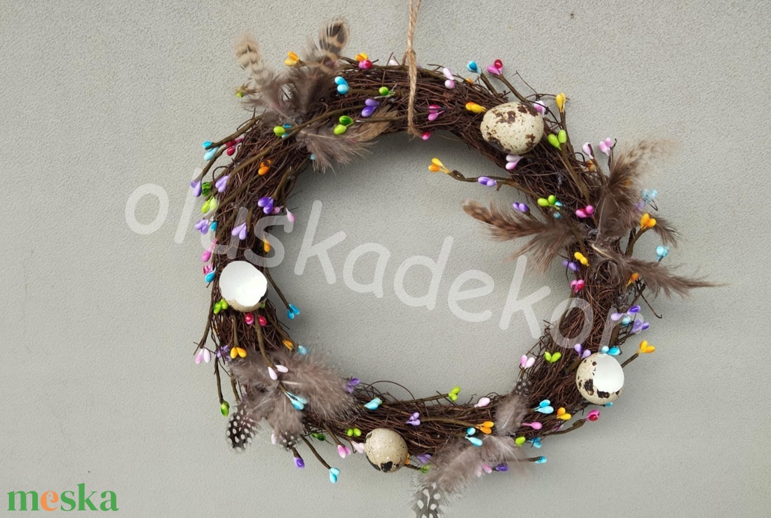 Húsvéti színesbogyós, igazi fürtojással díszitett ajtódísz, kopogtató, dekoráció, kb.27cm - otthon & életmód - dekoráció - ajtó- és ablak dekoráció - ajtódísz & kopogtató - Meska.hu