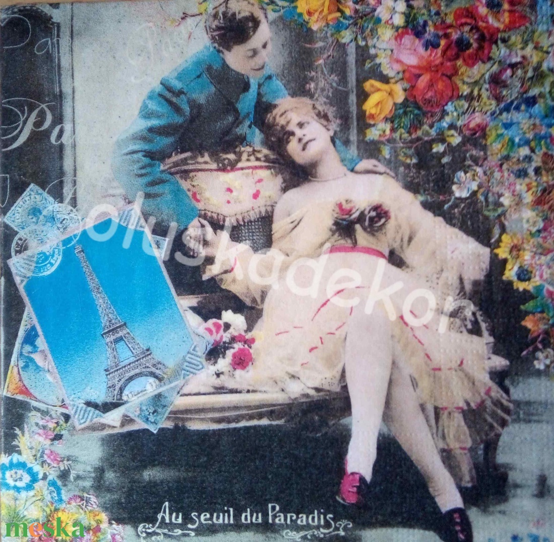 Nosztalgia, szerelmes pár, virágos, vintage, dekoupage, dekupázs dekor szalvéta - kellékek & szerszámok - papír - decoupage papír - Meska.hu