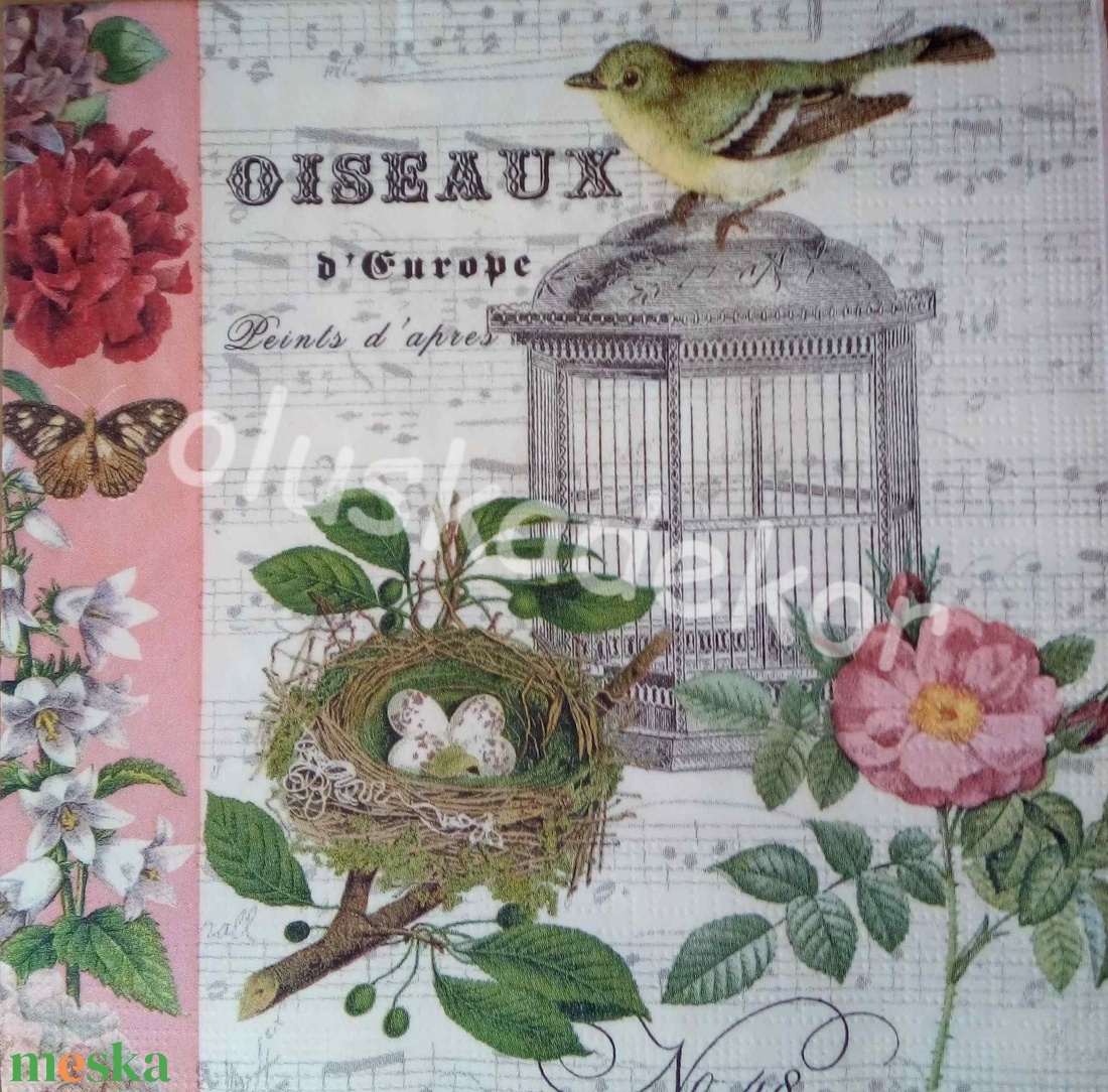 Kalitka, madár, virág, nosztalgia, vintage, dekoupage, dekupázs dekor szalvéta - kellékek & szerszámok - papír - decoupage papír - Meska.hu