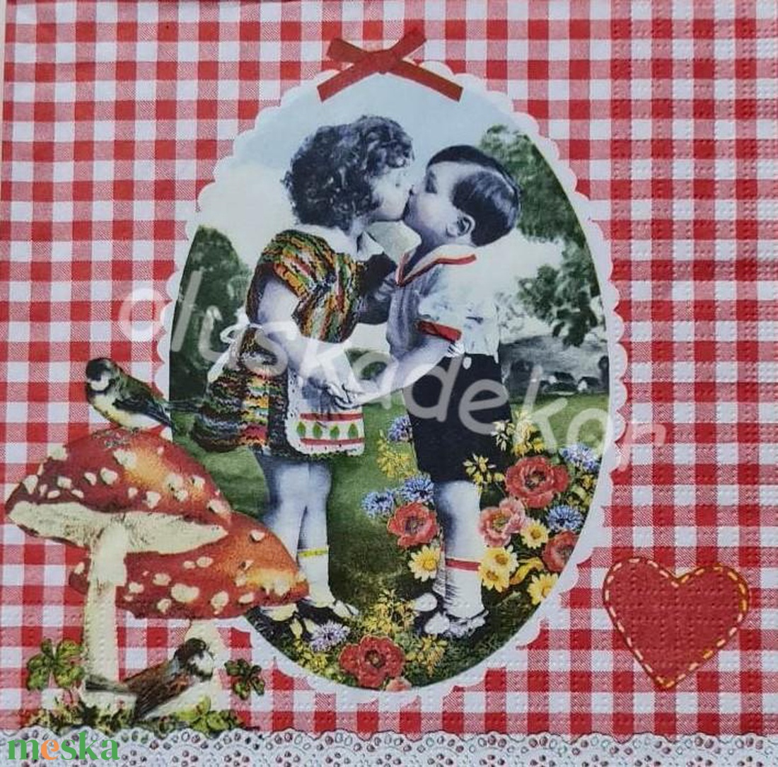 Kisfiú, kislány, gomba, nosztalgia, vintage, decoupage, dekupázs, dekorációs szalvéta - kellékek & szerszámok - papír - decoupage papír - Meska.hu