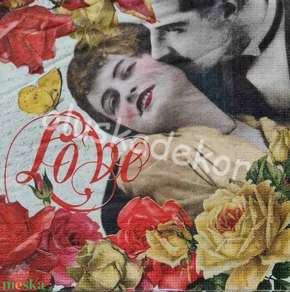 Nosztalgia, szerelmes, rózsás, vintage, decoupage, dekupázs dekorációs szalvéta - kellékek & szerszámok - papír - decoupage papír - Meska.hu
