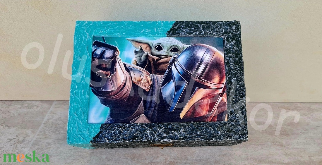 Star Wars, baby Yoda, Grogu, fa kincses láda, ékszeres doboz, nagy - otthon & életmód - dekoráció - asztal és polc dekoráció - díszdoboz - Meska.hu