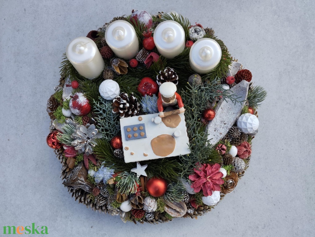 Adventi, karácsonyi RETRO, cukrászos asztaldísz, koszorú, dekoráció, kb. 33cm - karácsony - adventi díszek - adventi asztaldísz - Meska.hu