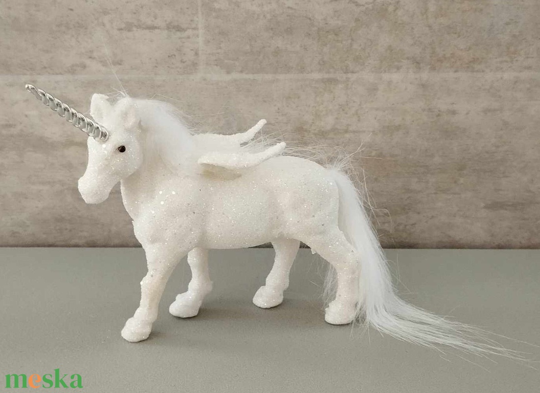 Unikornis, egyszarvú, fehér, karácsonyi, adventi dekorációs figura, 16cm - kellékek & szerszámok - dekorációs kellékek - egyéb kellékek - Meska.hu