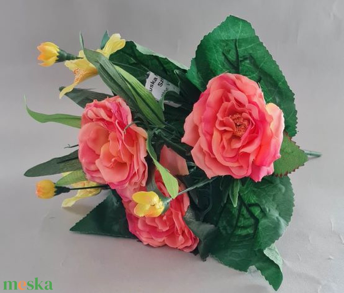 Rózsacsokor orchideával, selyem dekorációs növény, 31cm - kellékek & szerszámok - dekorációs kellékek - egyéb kellékek - Meska.hu