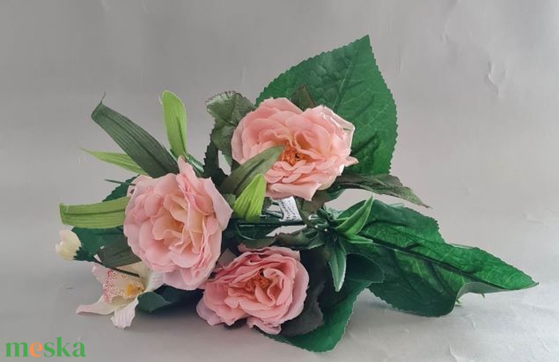 Rózsacsokor orchideával, selyem dekorációs növény, 31cm - kellékek & szerszámok - dekorációs kellékek - egyéb kellékek - Meska.hu