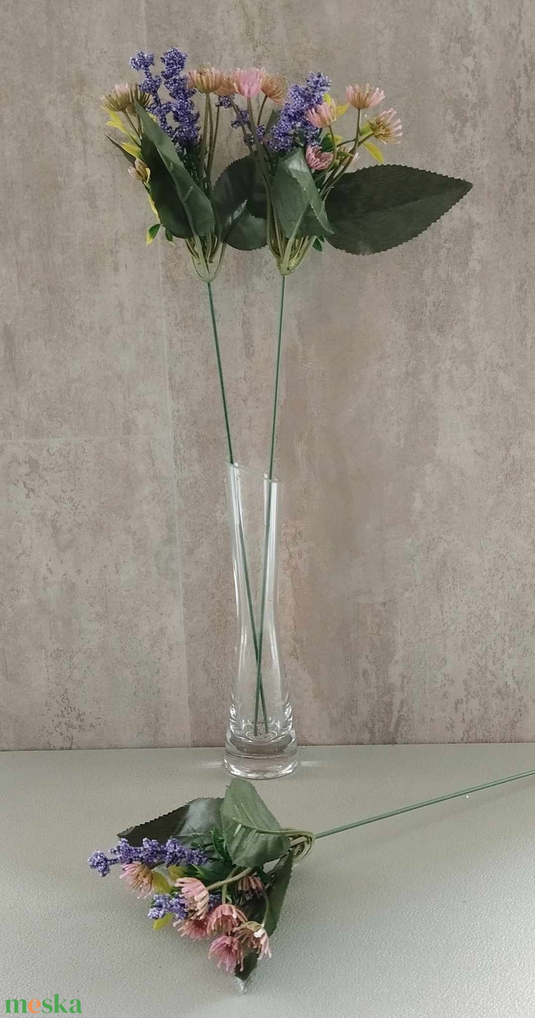 Virágos, leveles díszítő pick, fém száron, selyem dekorációs kiegészítő, növény, 35cm - kellékek & szerszámok - dekorációs kellékek - egyéb kellékek - Meska.hu