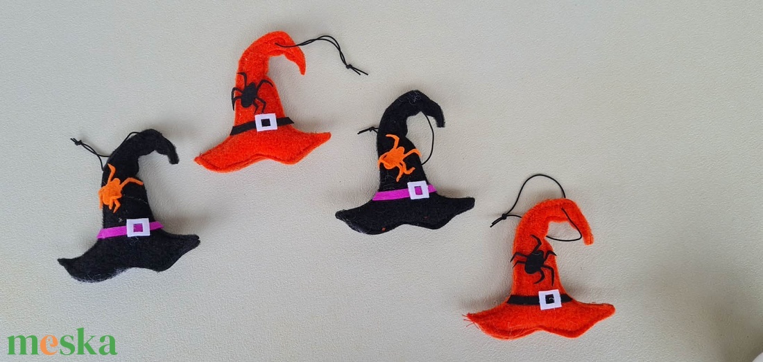Textil, filc boszorkány, boszi kalap, akasztós, halloweeni, őszi, dekorációs, figura, 11x9cm - kellékek & szerszámok - dekorációs kellékek - figurák - Meska.hu