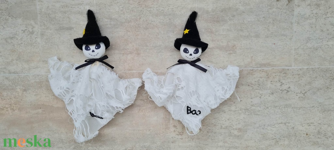 Textil szellem, akasztós, halloweeni, őszi, dekorációs, figura, 24cm - kellékek & szerszámok - dekorációs kellékek - figurák - Meska.hu