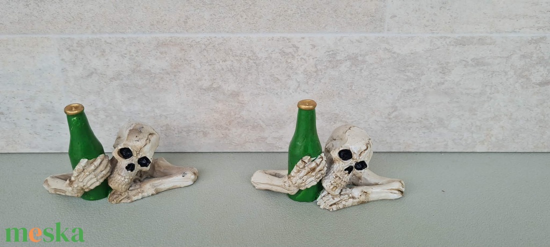 Csontváz borosüveggel, halloweeni, őszi, dekorációs, figura, 11x7cm - kellékek & szerszámok - dekorációs kellékek - figurák - Meska.hu