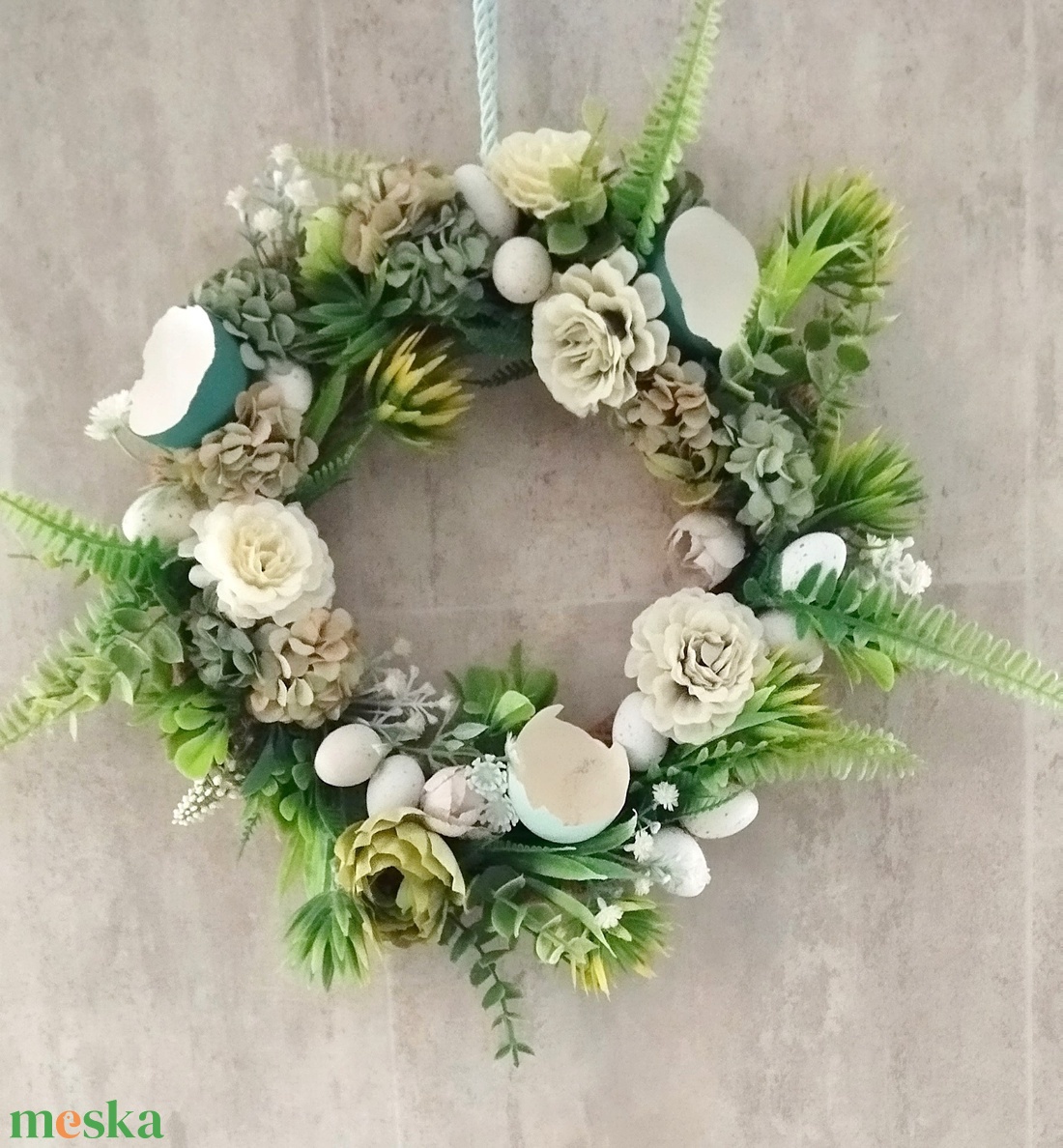 Mentazöld színű Húsvéti kopogtató, ajtódísz 25cm - ünnepi díszek, dekorációk - húsvéti díszek és dekorációk - húsvéti ajtódísz, kopogtató - Meska.hu