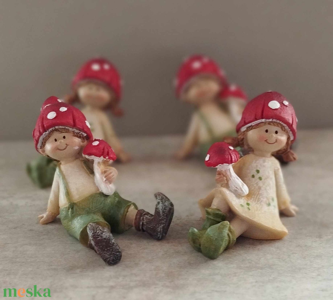 Gomba fiú, gomba lány, figura, őszi, nyári, tündérkert dekorációs kiegészítő, 7,5 cm - kellékek & szerszámok - dekorációs kellékek - figurák - Meska.hu