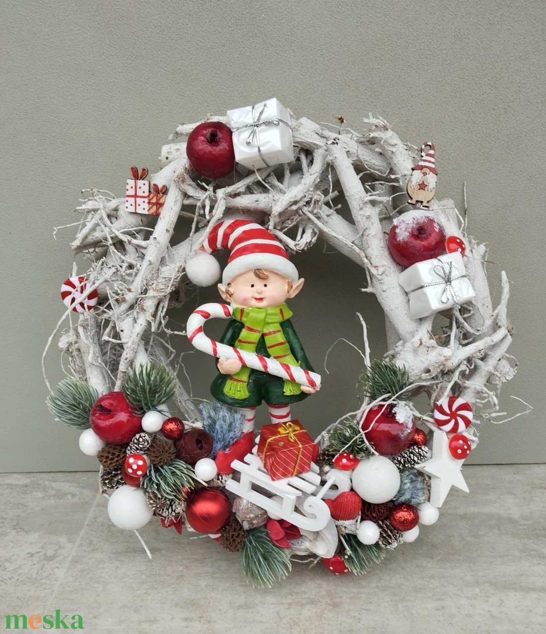 Adventi ajtódísz, ajtókopogtató, koszorú - Manós, 30cm - karácsony - adventi díszek - adventi ajtódísz - Meska.hu