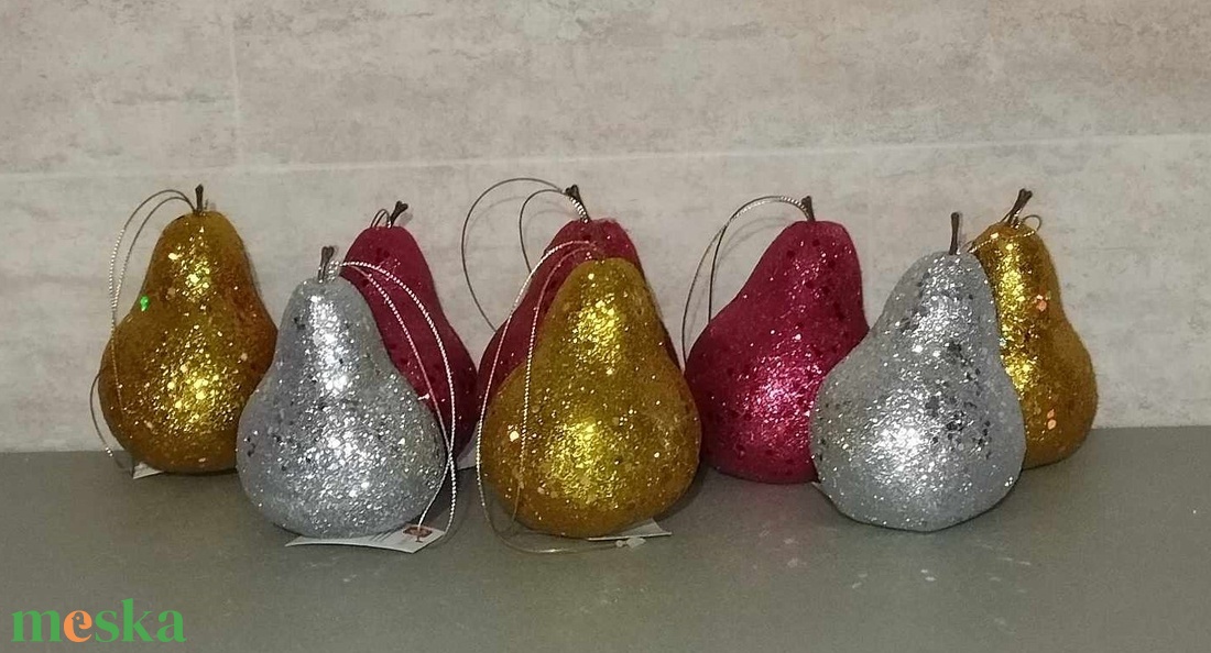 Körte, glitteres, esküvői, karácsonyi dekorációs alapanyag, gyümölcs, 10cm - kellékek & szerszámok - dekorációs kellékek - figurák - Meska.hu
