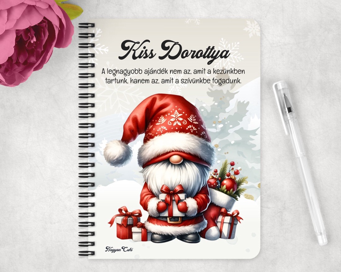 Személyre szabható -Karácsonyi manó sok-sok ajándékkal mintás A6-os füzet - otthon & életmód - papír, írószer - jegyzetfüzet & napló - Meska.hu