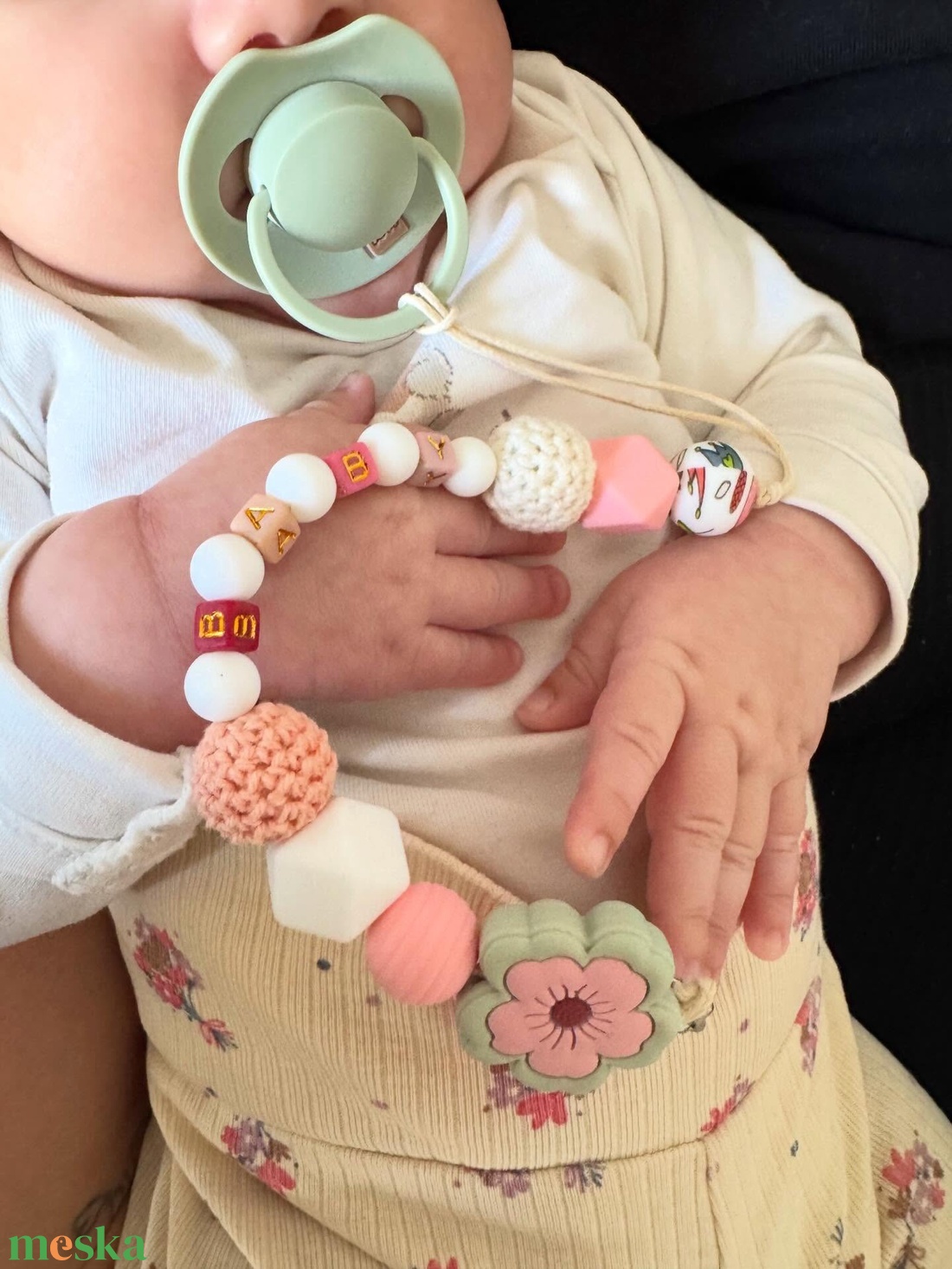 Virágos cumilánc és nyuszis rágóka - baba - mama - baba játékok - rágcsalánc - Meska.hu