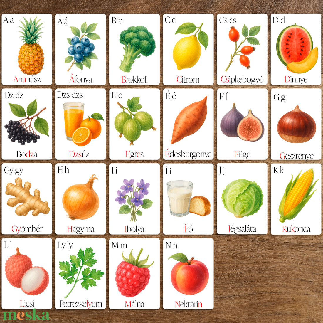 Ételek ABC kártyák - művészet - grafika & illusztráció - digitális - Meska.hu