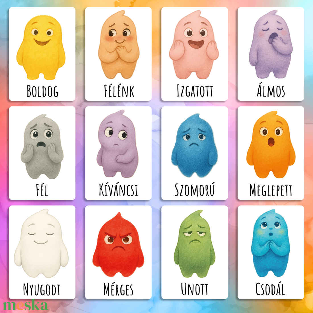 Érzelmek tanuló kártyák  - művészet - grafika & illusztráció - digitális - Meska.hu