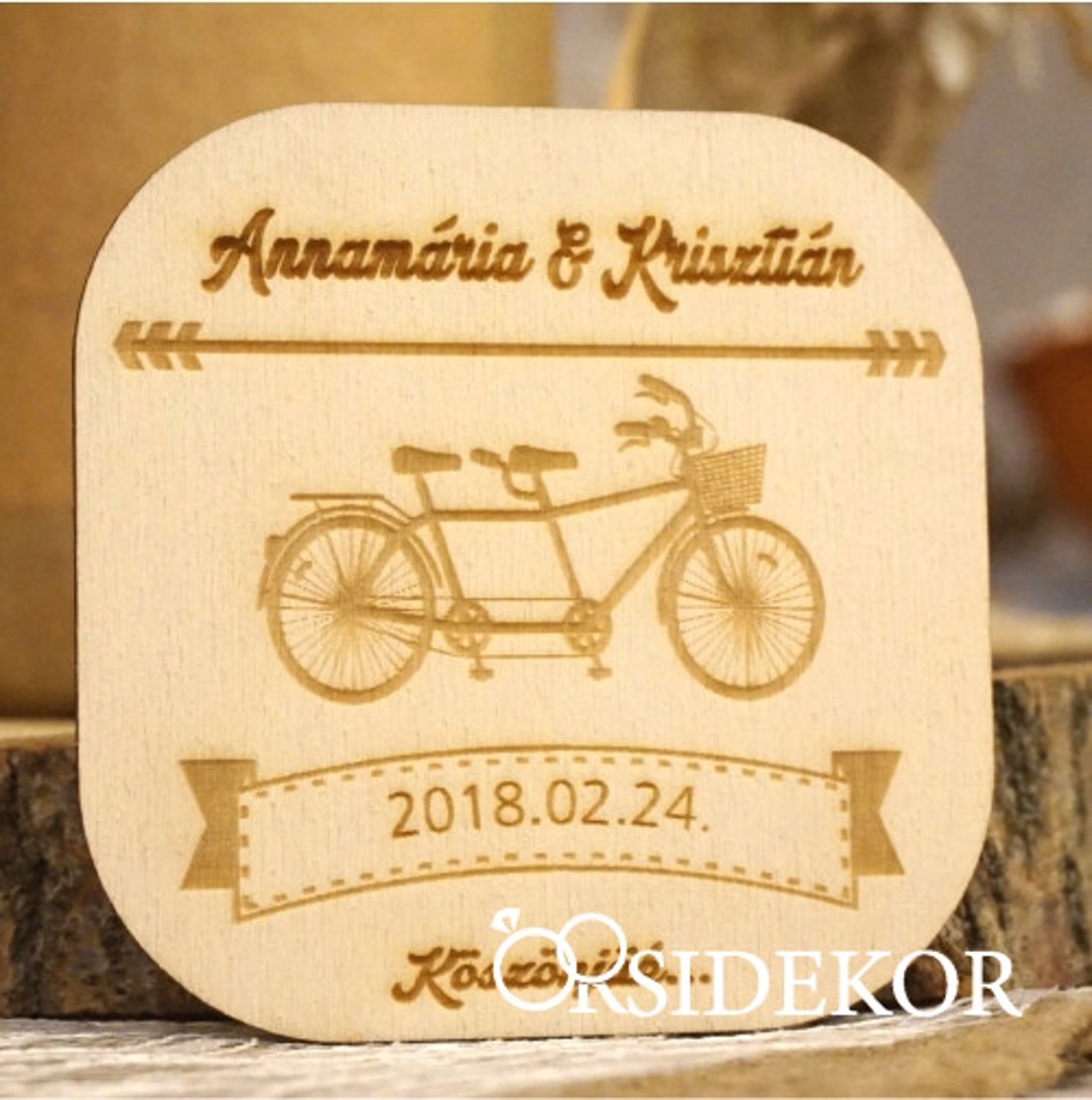 Esküvői poháralátét , köszönetajándék fából tandem bicikli - esküvő - emlék & ajándék - köszönőajándék - Meska.hu