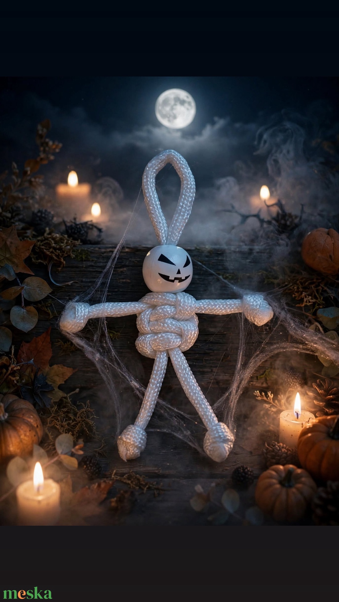 Kísértet � pajti � - fehér zsinór és festett fagolyó  - otthon & életmód - dekoráció - halloween - halloweeni figurák - Meska.hu