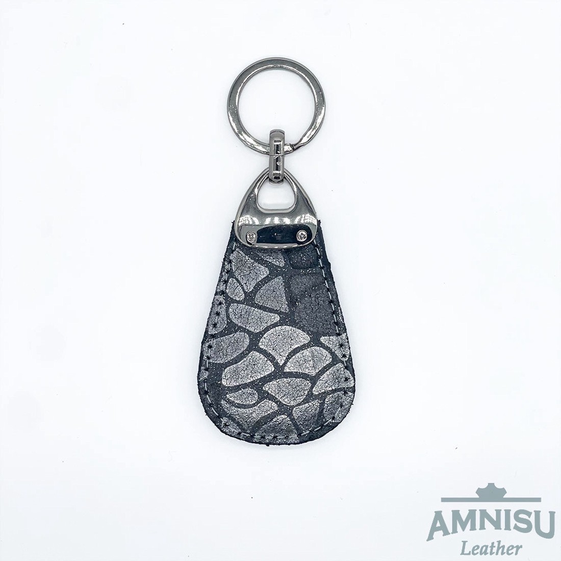 Szürke mintás csepp alakú swarovski köves bőr kulcstartó H8010 - táska & tok - kulcstartó & táskadísz - kulcstartó - Meska.hu
