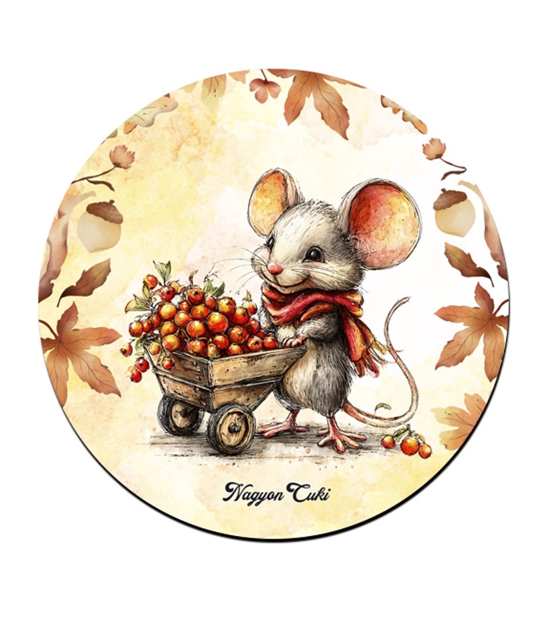 Cuki őszi gyűjtögető kisegér mintás pohár alátét -  - Meska.hu