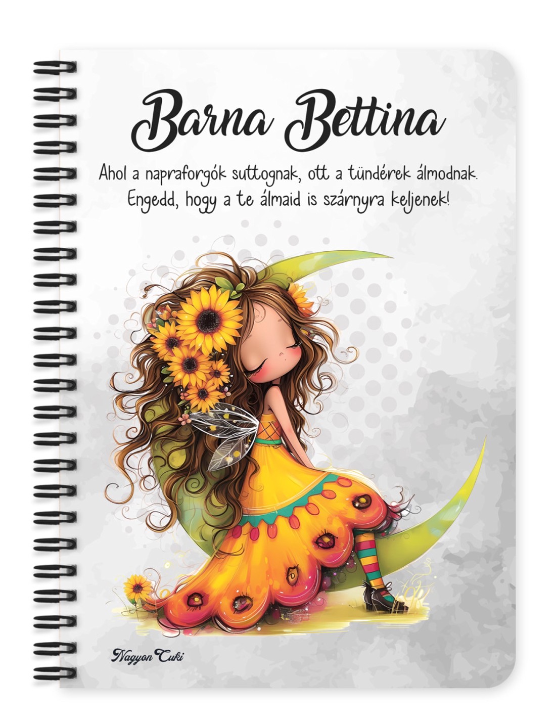 Személyre szabható - Lazulós Napraforgós tündérlány mintás A5-ös füzet - otthon & életmód - papír, írószer - jegyzetfüzet & napló - Meska.hu