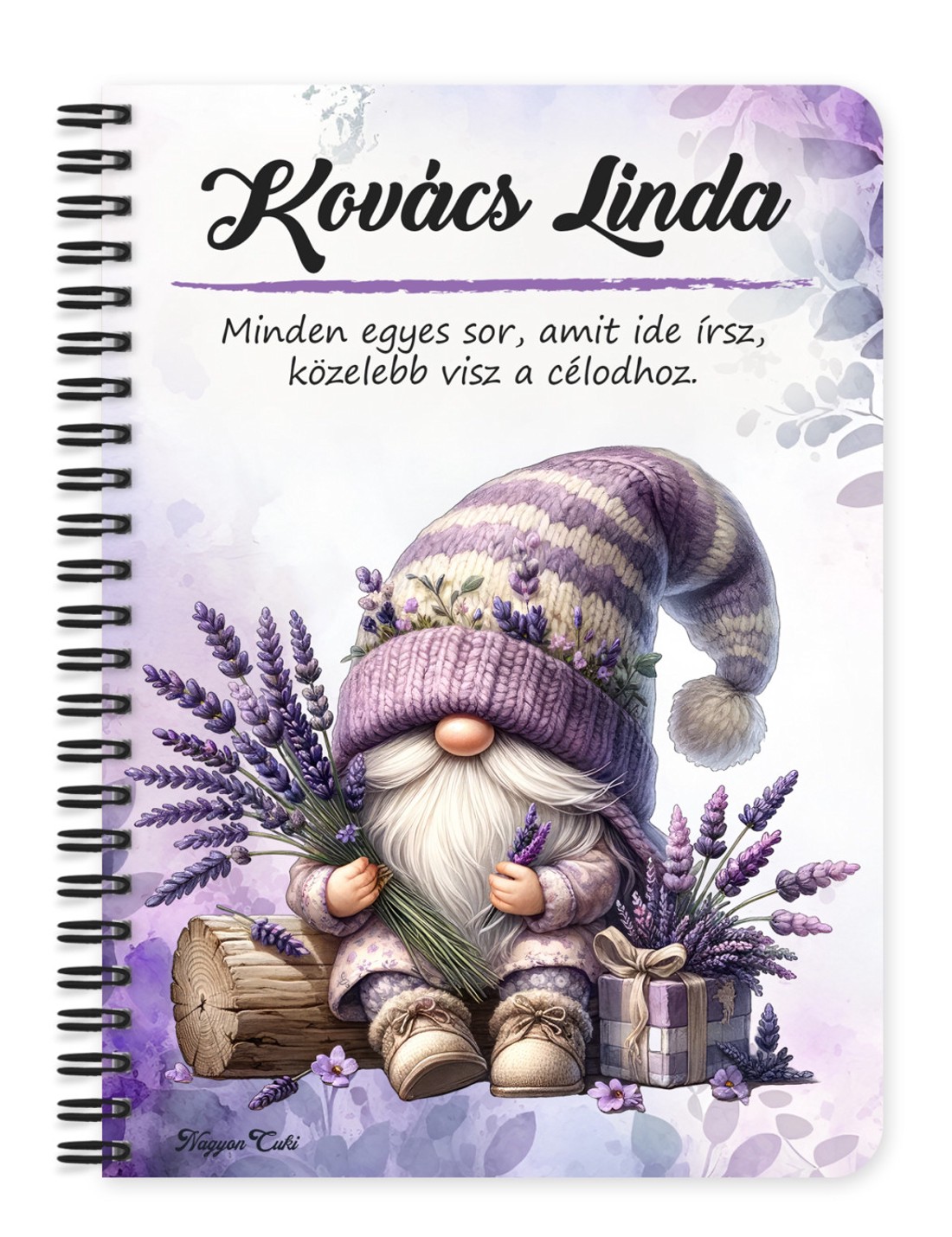 Személyre szabható - Levendulás manó csüccs mintás A5-ös füzet - otthon & életmód - papír, írószer - jegyzetfüzet & napló - Meska.hu