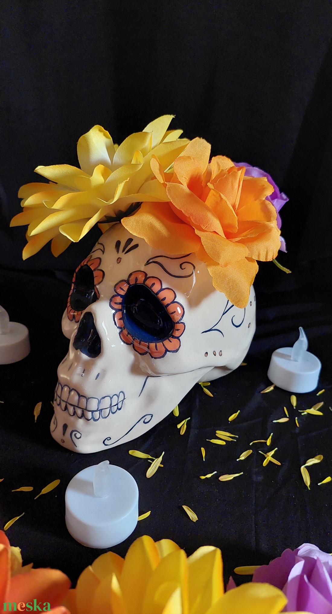 Kerámia koponya (Mexikói cukor koponya) - otthon & életmód - dekoráció - halloween - halloweeni asztaldísz - Meska.hu
