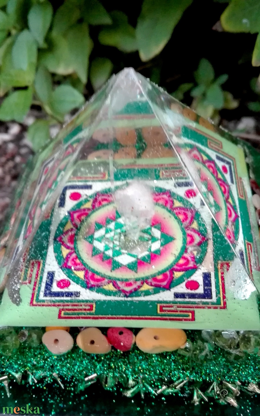 ORGONIT PIRAMIS - Sri Yantra-Zöld - otthon & életmód - dekoráció - spiritualitás - orgonit piramis - Meska.hu