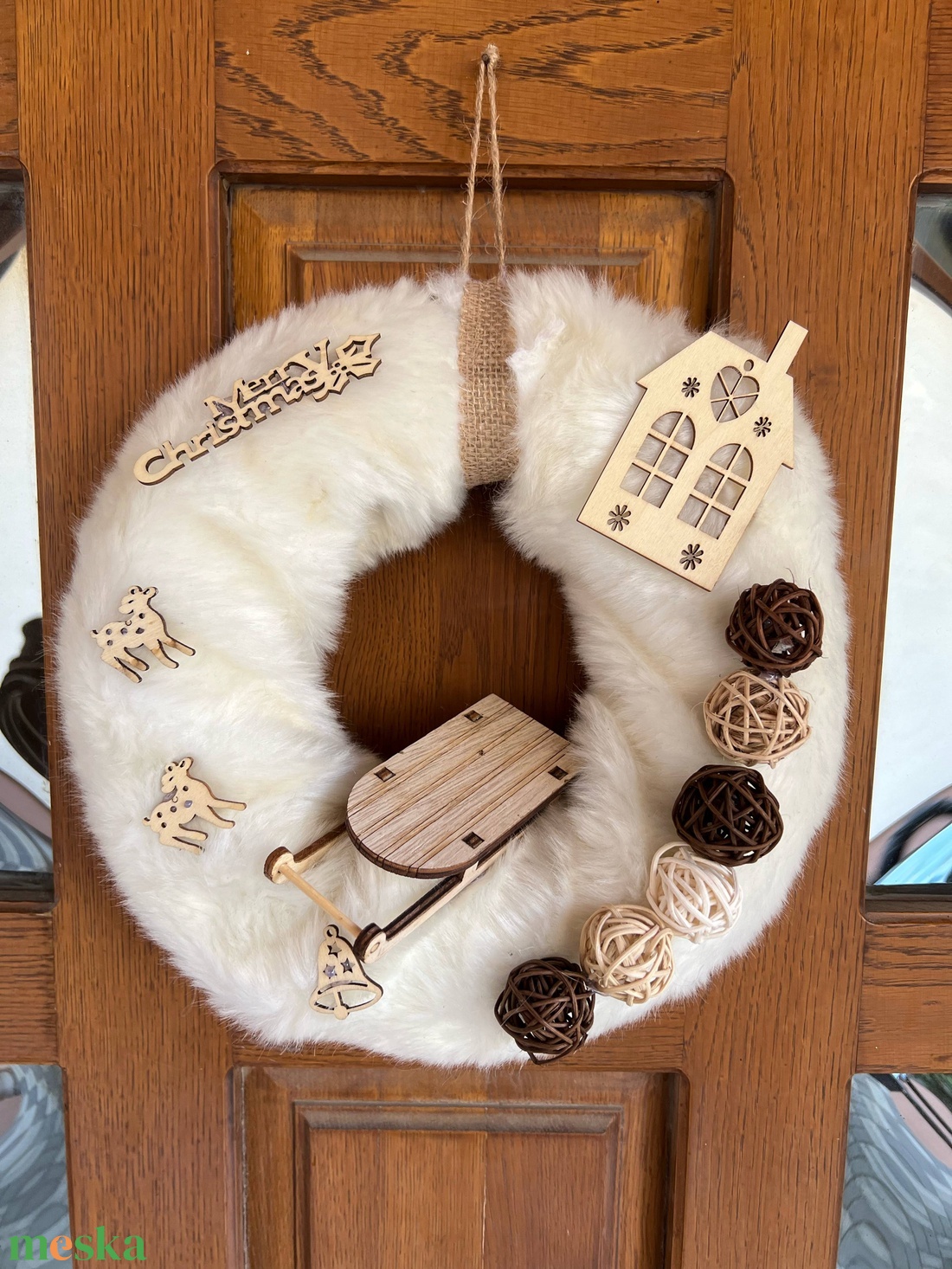 White Christmas karácsonyi ajtódísz - karácsony - karácsonyi lakásdekoráció - karácsonyi ajtódíszek - Meska.hu