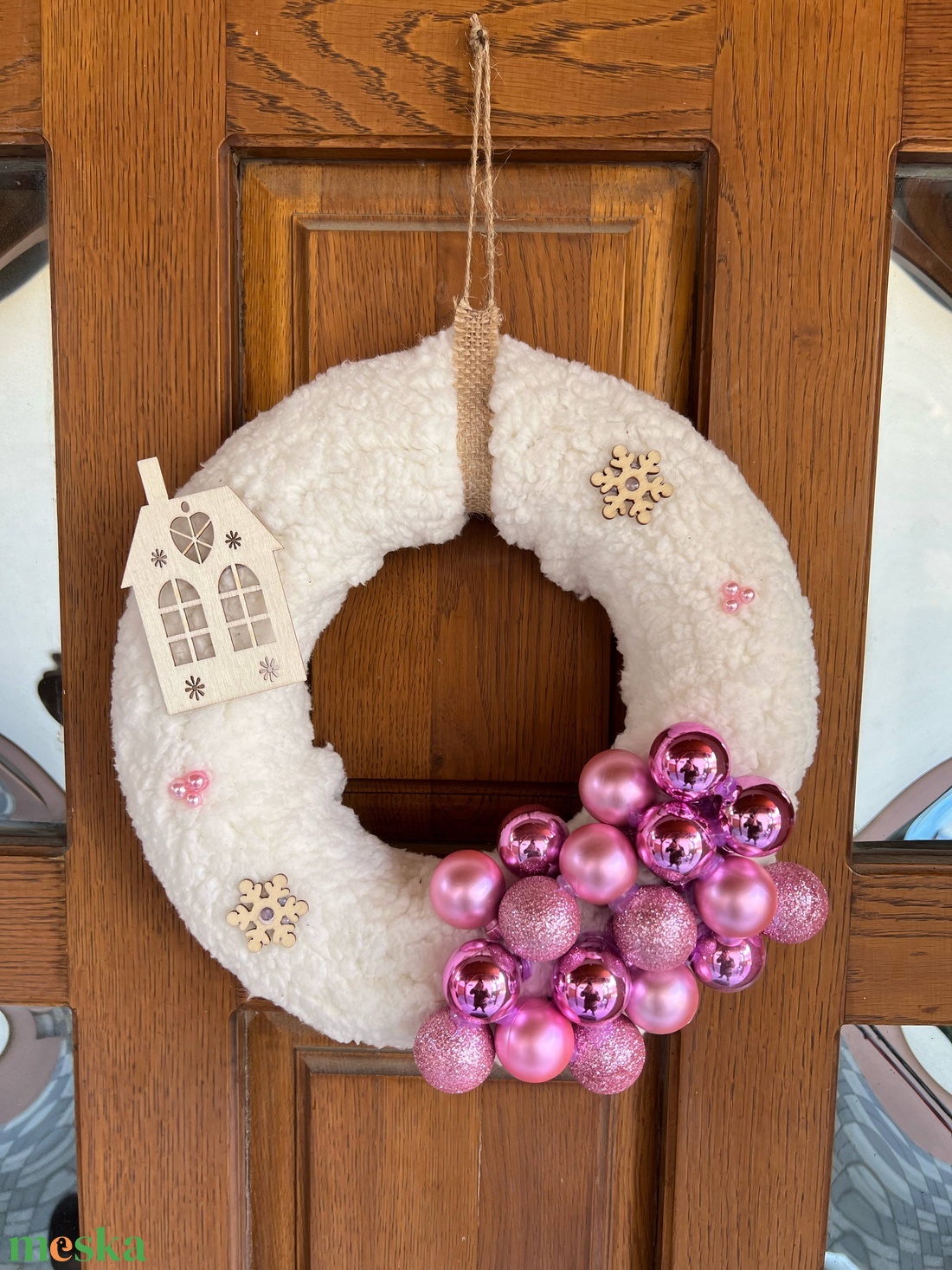 Pink Christmas karácsonyi ajtódísz - karácsony - karácsonyi lakásdekoráció - karácsonyi ajtódíszek - Meska.hu