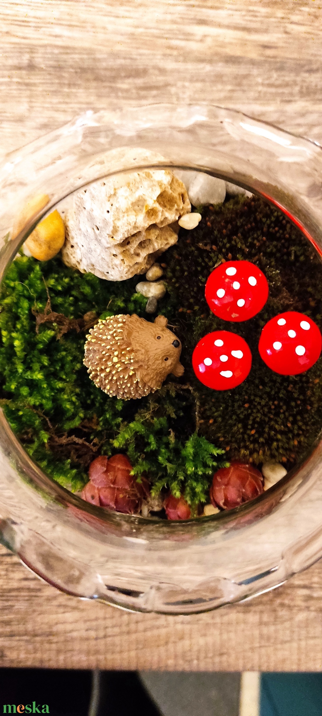 Kézműves florárium sünivel � mini üvegkert LED fényekkel � - otthon & életmód - dekoráció - asztal és polc dekoráció - florárium, terrárium - Meska.hu