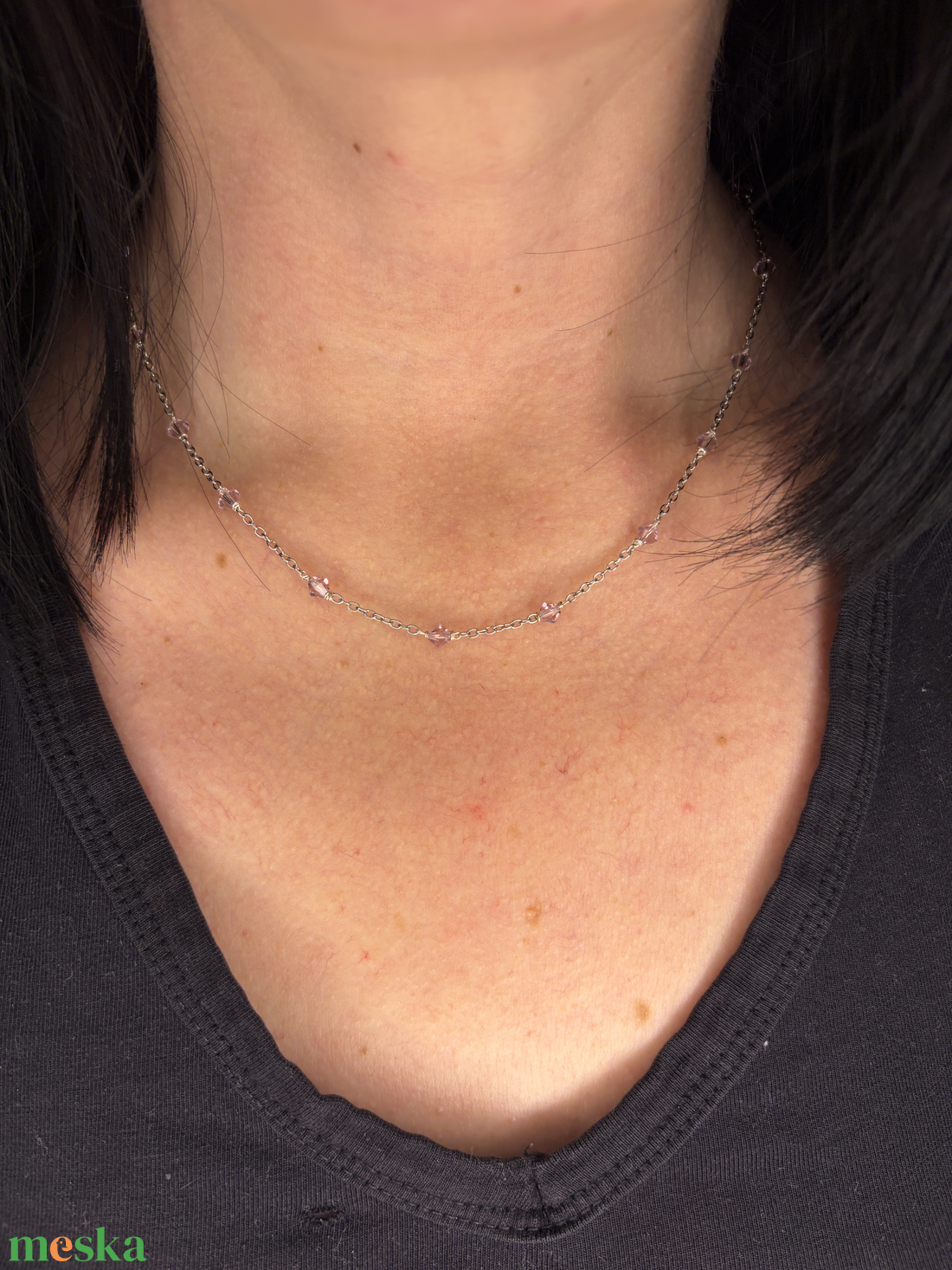 Orgonaálom nyaklánc � kézzel készített, orgonalila Swarovski kristálygyöngyös, 316L nemesacél lánccal - ékszer - nyaklánc - gyöngyös nyaklánc - Meska.hu