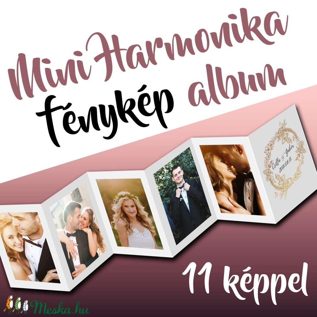 Egyedi 11 fotós Mini Harmonika Fotóalbum - Köszönőajándék / Fénykép album / Menyasszony és Vőlegény nevével 10x7cm-es -  - Meska.hu