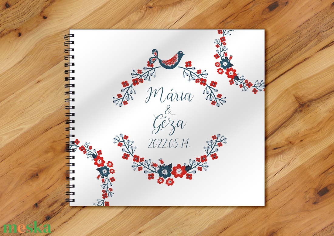 Népies jellegű design vendégkönyv / emlékkönyv - egyedi album - esküvői emlék - füzet / napló - 21x19cm  - esküvő - emlék & ajándék - vendégkönyv - Meska.hu