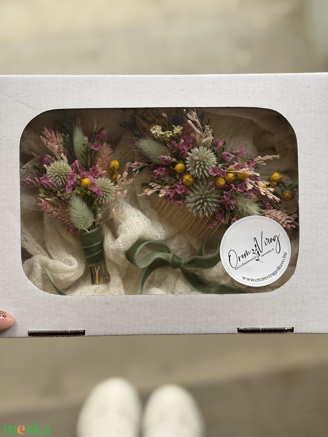 Szárazvirág fejdísz szett - esküvő - hajdísz - fejkoszorú - Meska.hu