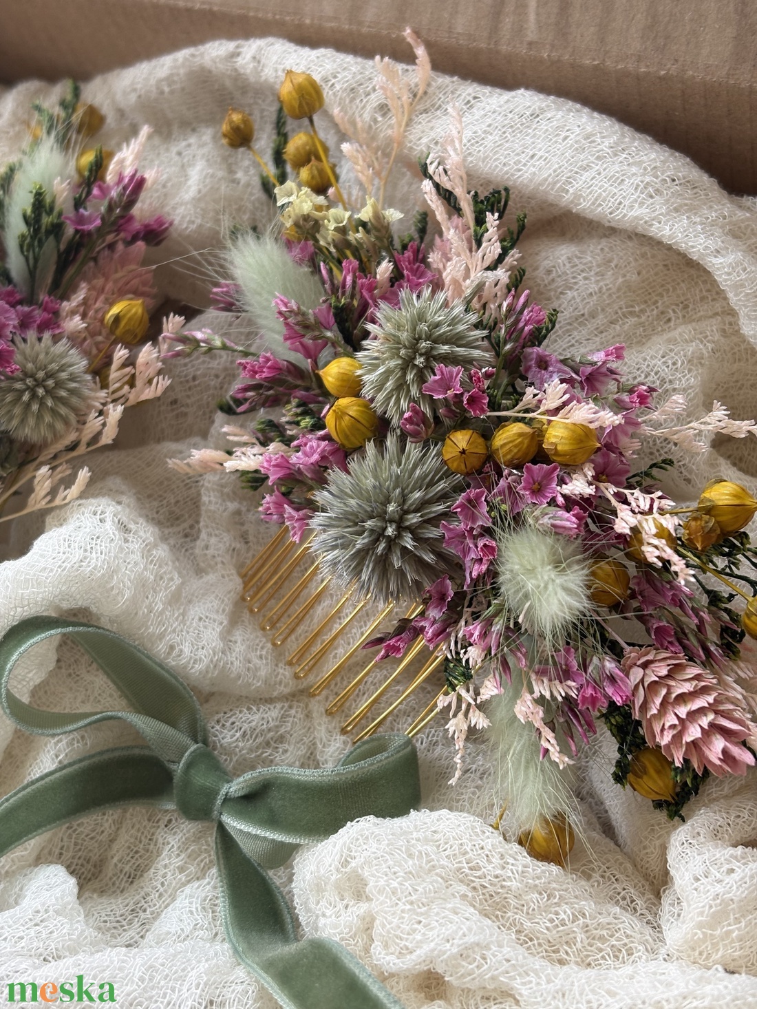 Szárazvirág fejdísz szett - esküvő - hajdísz - fejkoszorú - Meska.hu