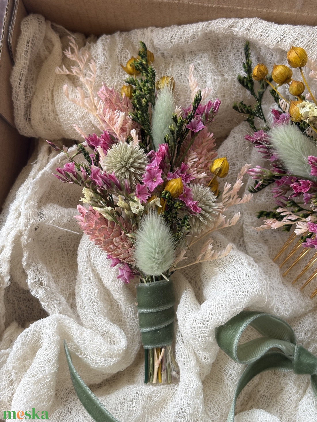 Szárazvirág fejdísz szett - esküvő - hajdísz - fejkoszorú - Meska.hu