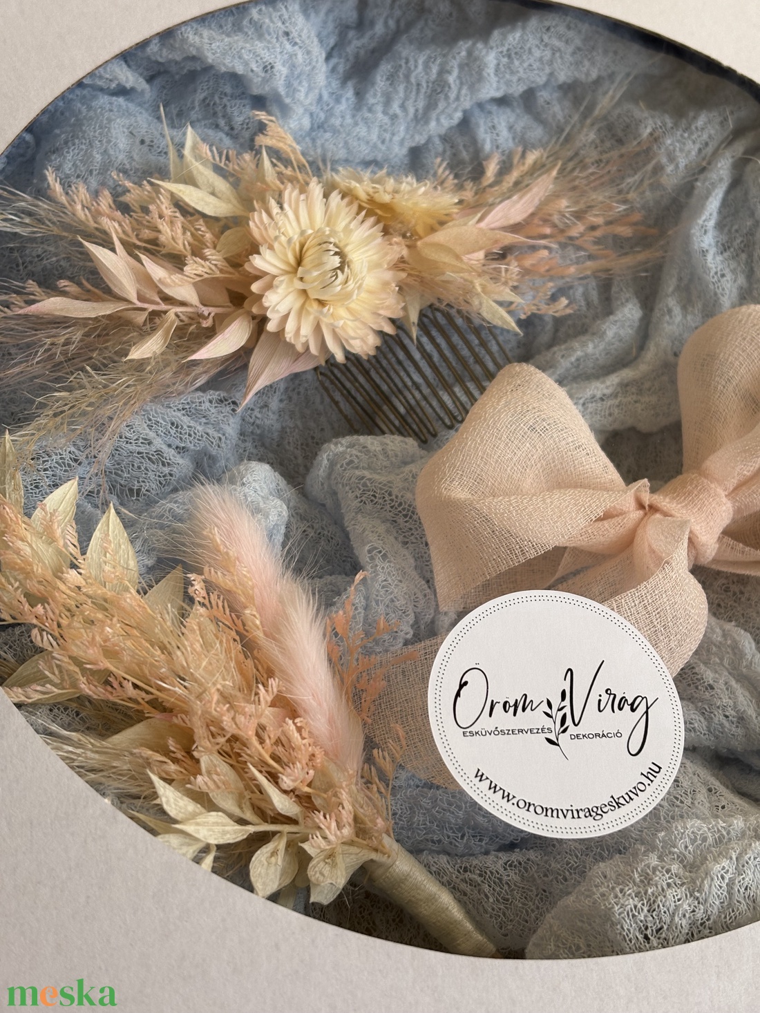 Szárazvirág fejdísz szett - esküvő - hajdísz - fejkoszorú - Meska.hu