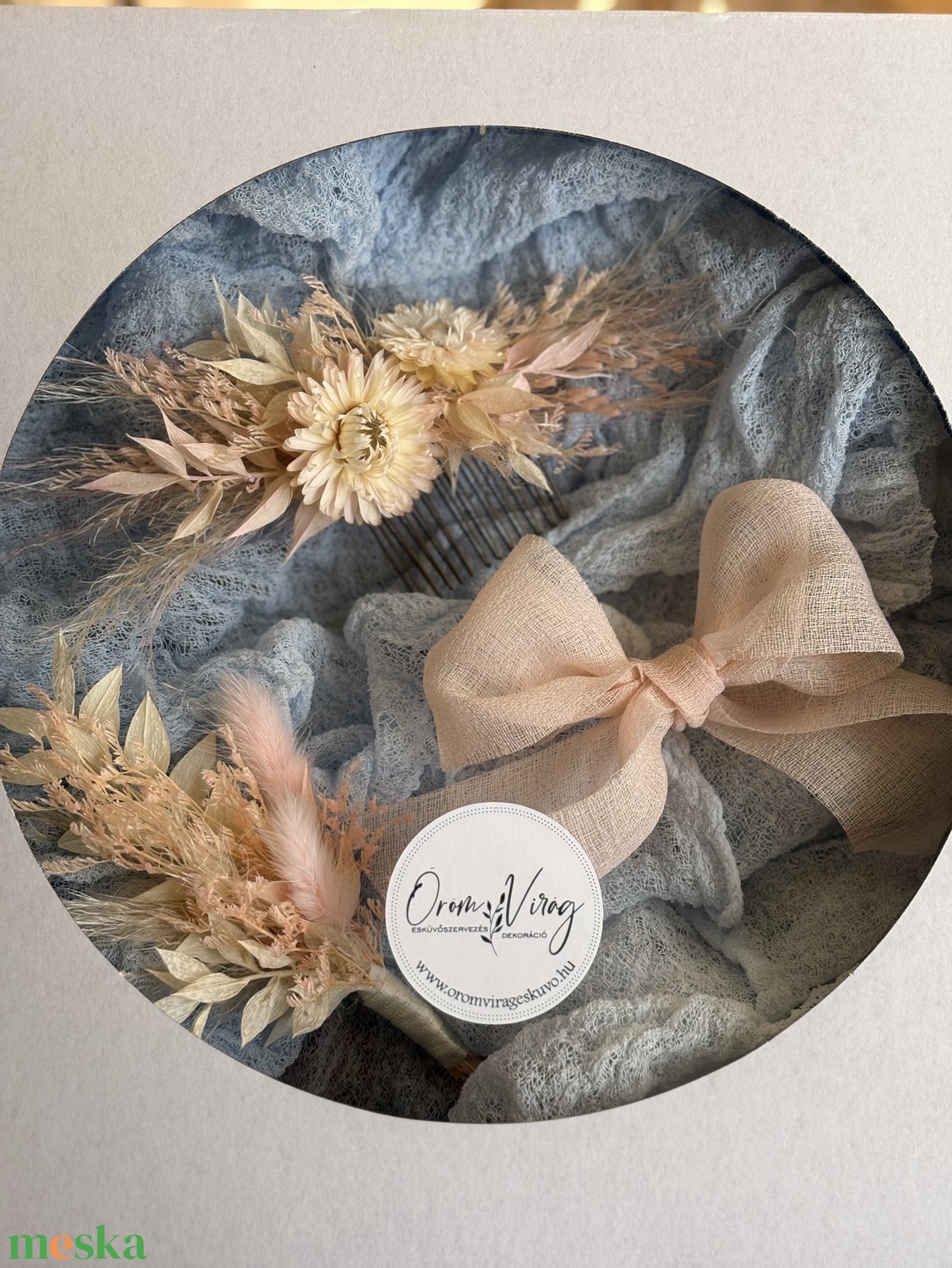 Szárazvirág fejdísz szett - esküvő - hajdísz - fejkoszorú - Meska.hu