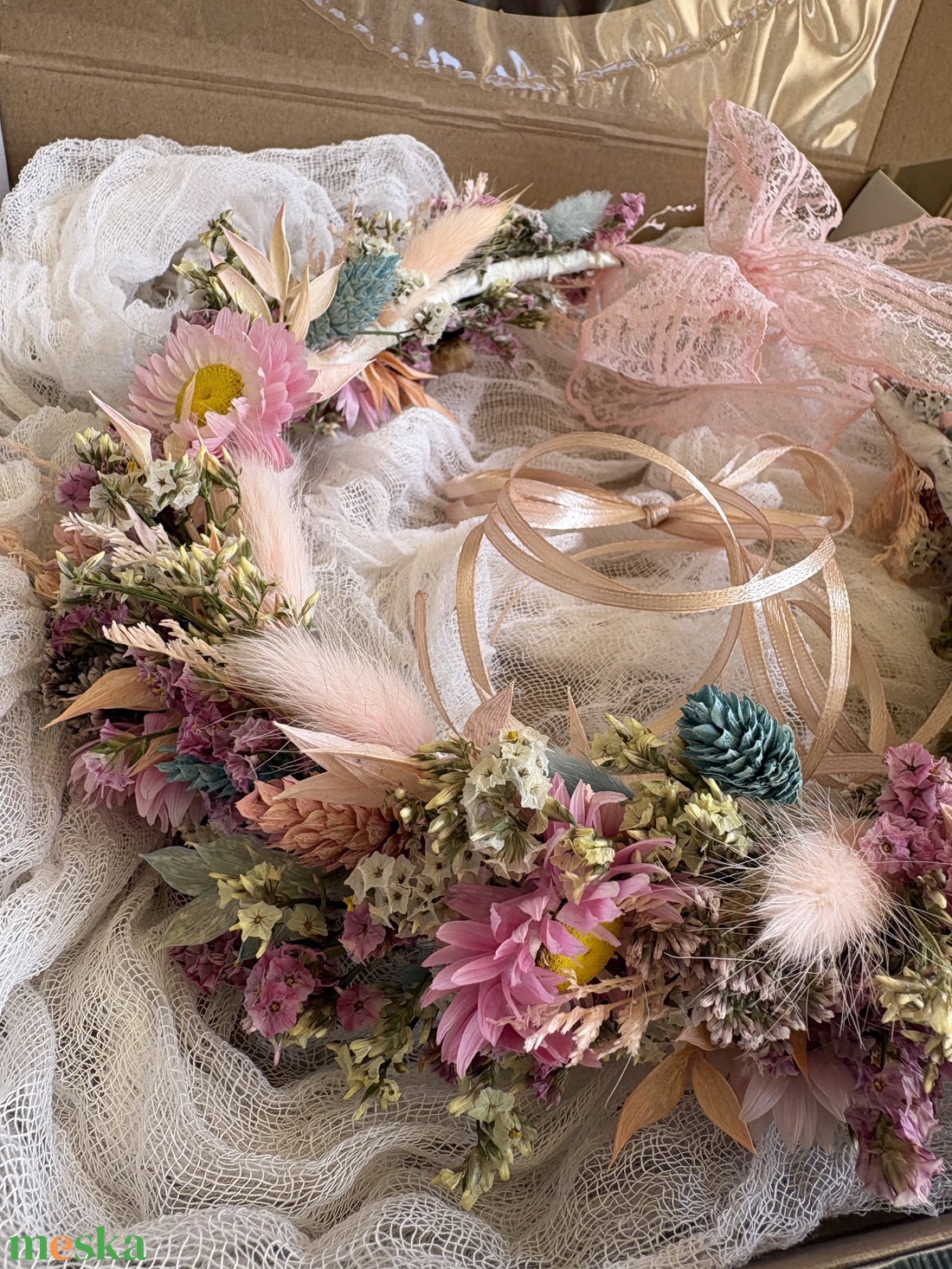 Szárazvirág fejdísz szett - esküvő - hajdísz - fejkoszorú - Meska.hu