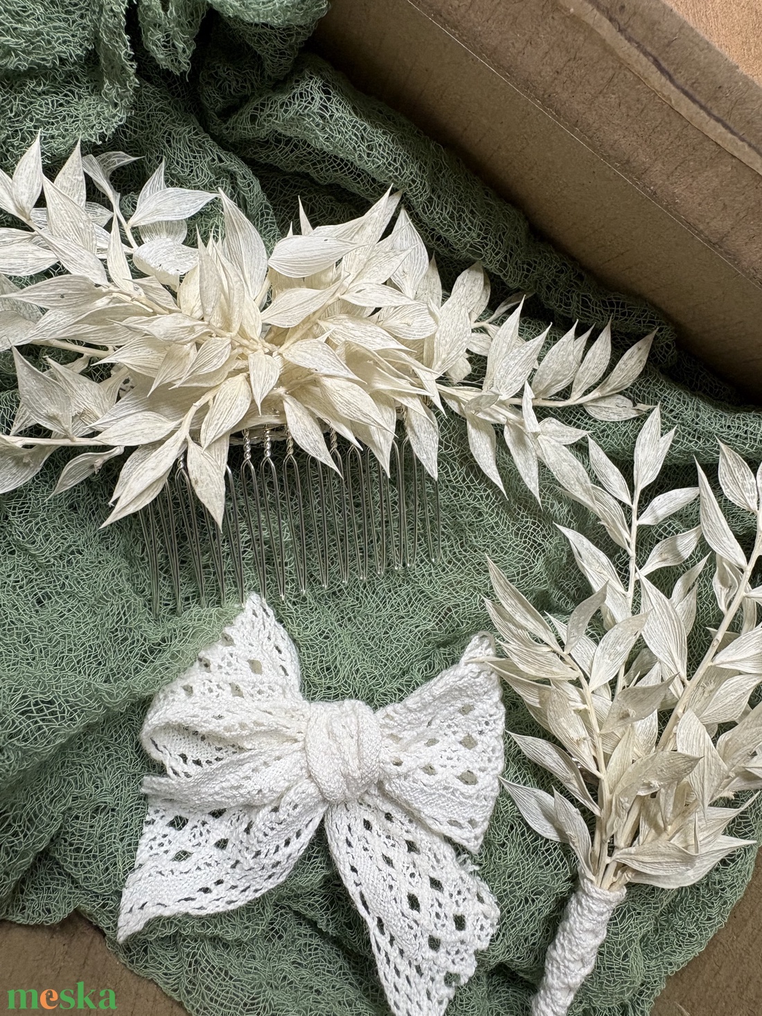 Szárazvirág fejdísz szett - esküvő - hajdísz - fejkoszorú - Meska.hu