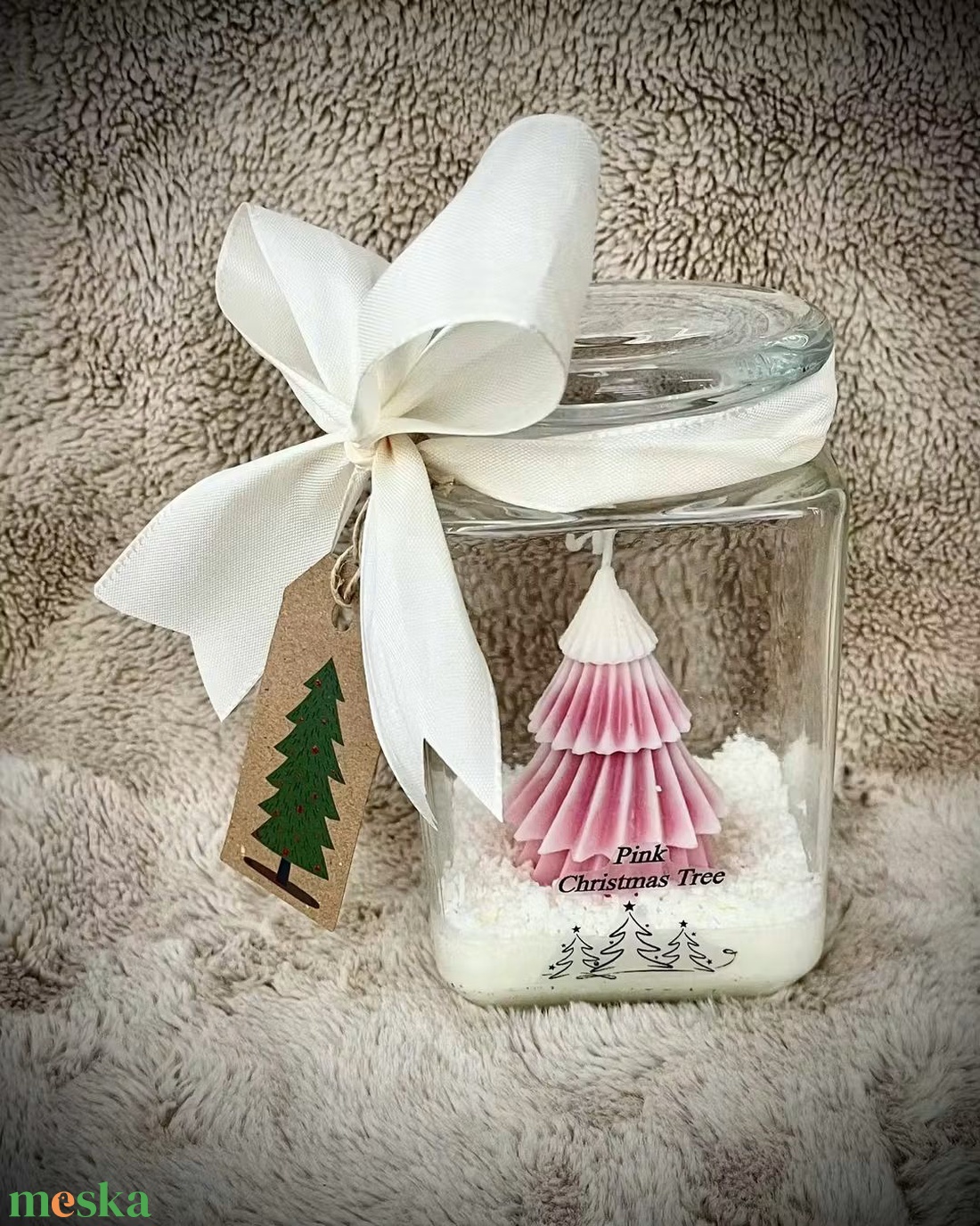 Fenyő díszgyertya üvegben  - karácsony - karácsonyi lakásdekoráció - karácsonyi illatgyertya, mécses - Meska.hu