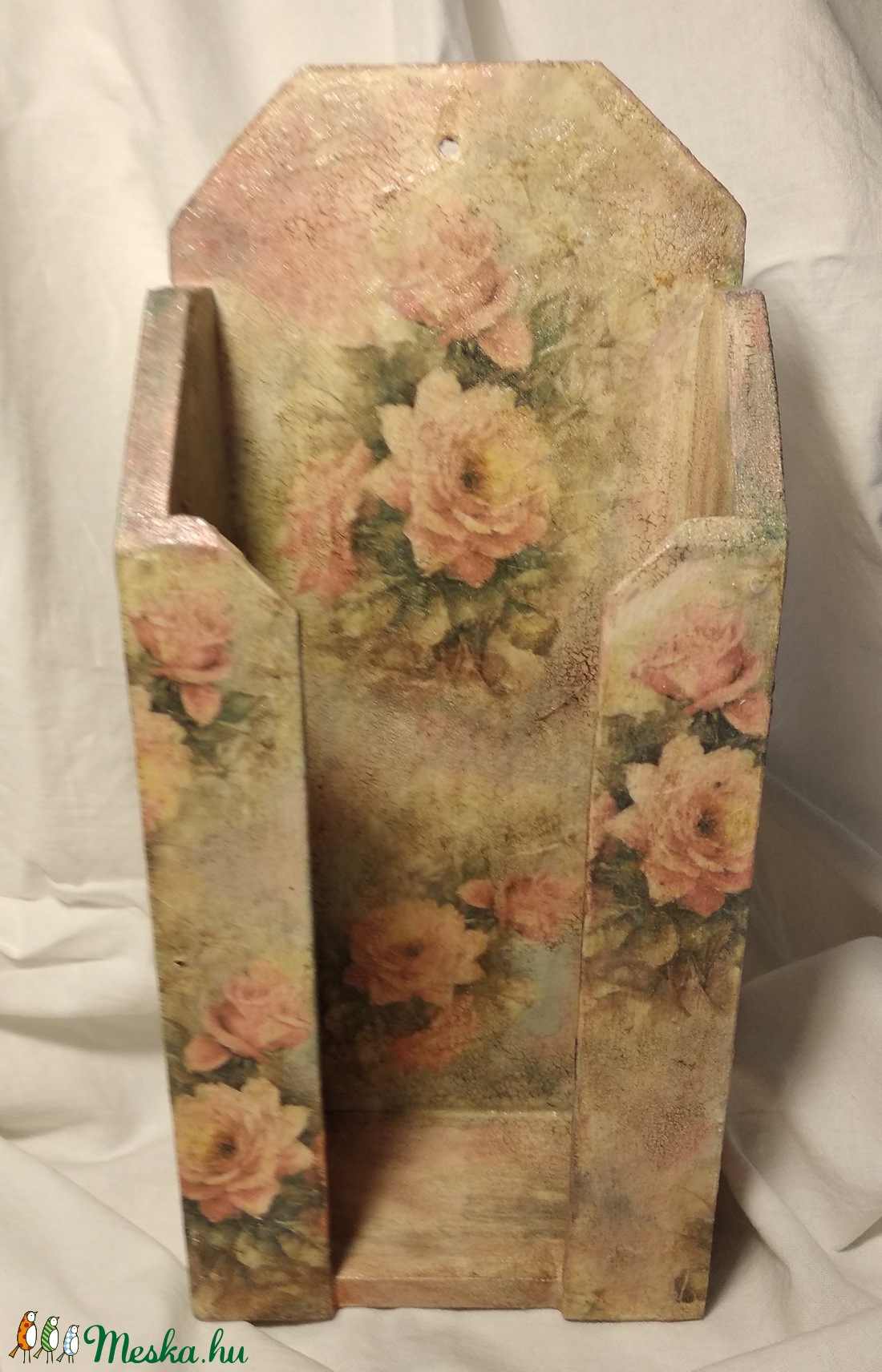 Rózsa mintás, 30 cm-es, fa papírzsebkendő tartó - otthon & életmód - tárolás & rendszerezés - zsebkendőtartó - Meska.hu