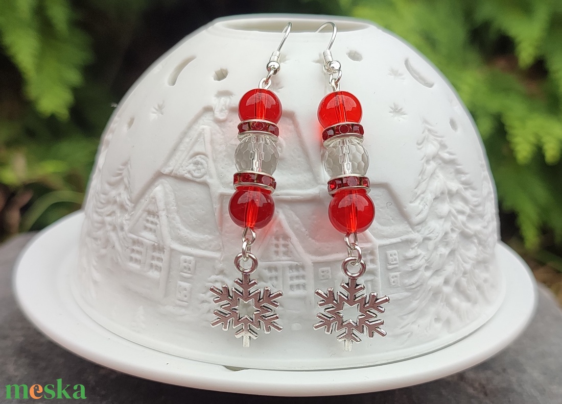 Piros hópihe fülbevaló - ékszer - fülbevaló - lógó fülbevaló - Meska.hu