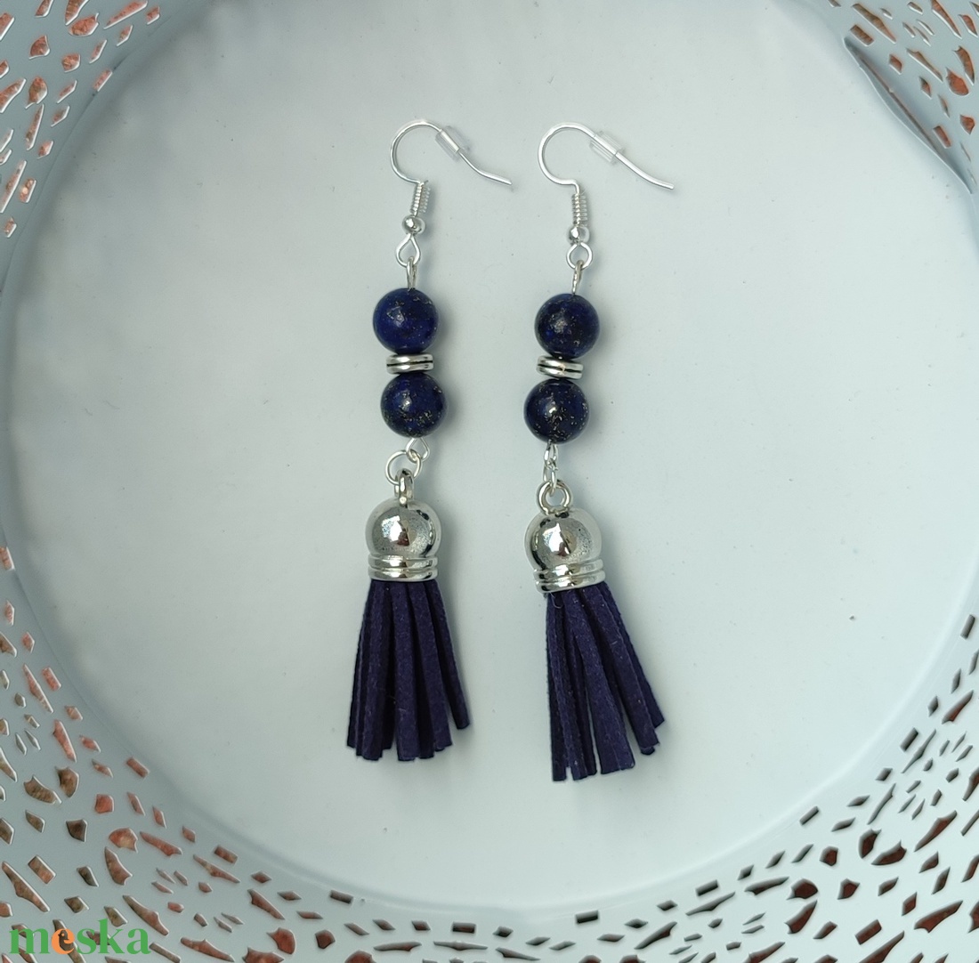 Kommnikáció fejlesztő lapis lazuli fülbevaló - ékszer - fülbevaló - lógó fülbevaló - Meska.hu