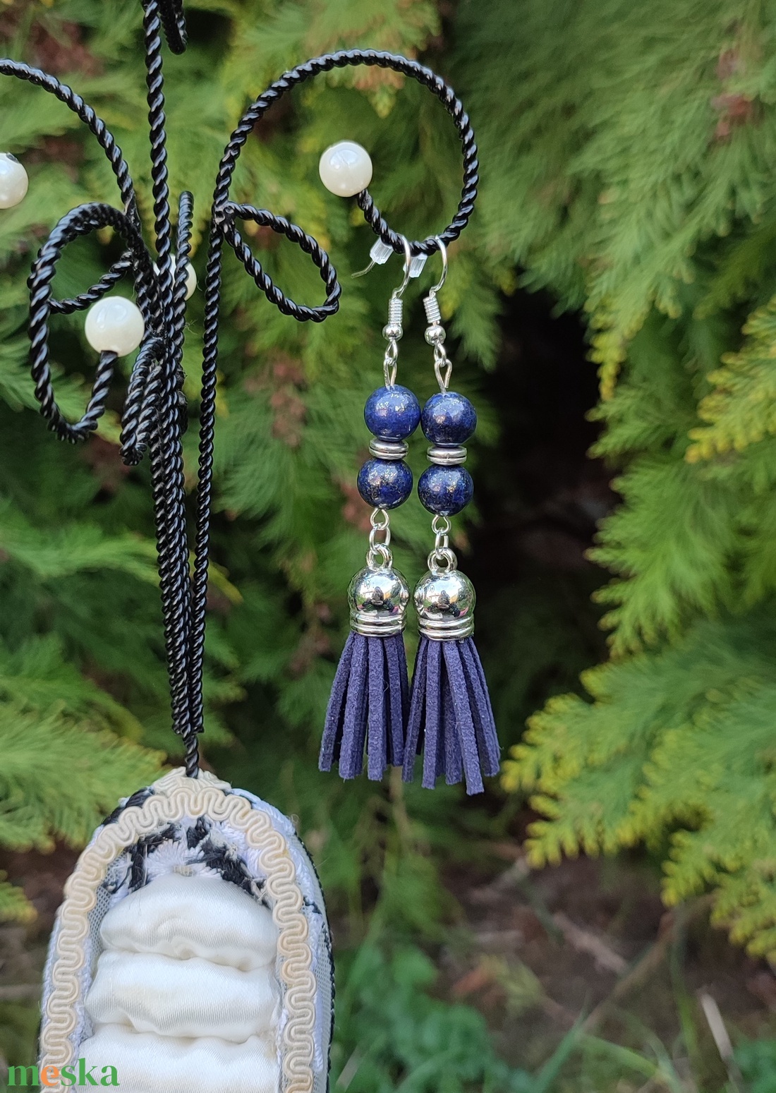 Kommnikáció fejlesztő lapis lazuli fülbevaló - ékszer - fülbevaló - lógó fülbevaló - Meska.hu