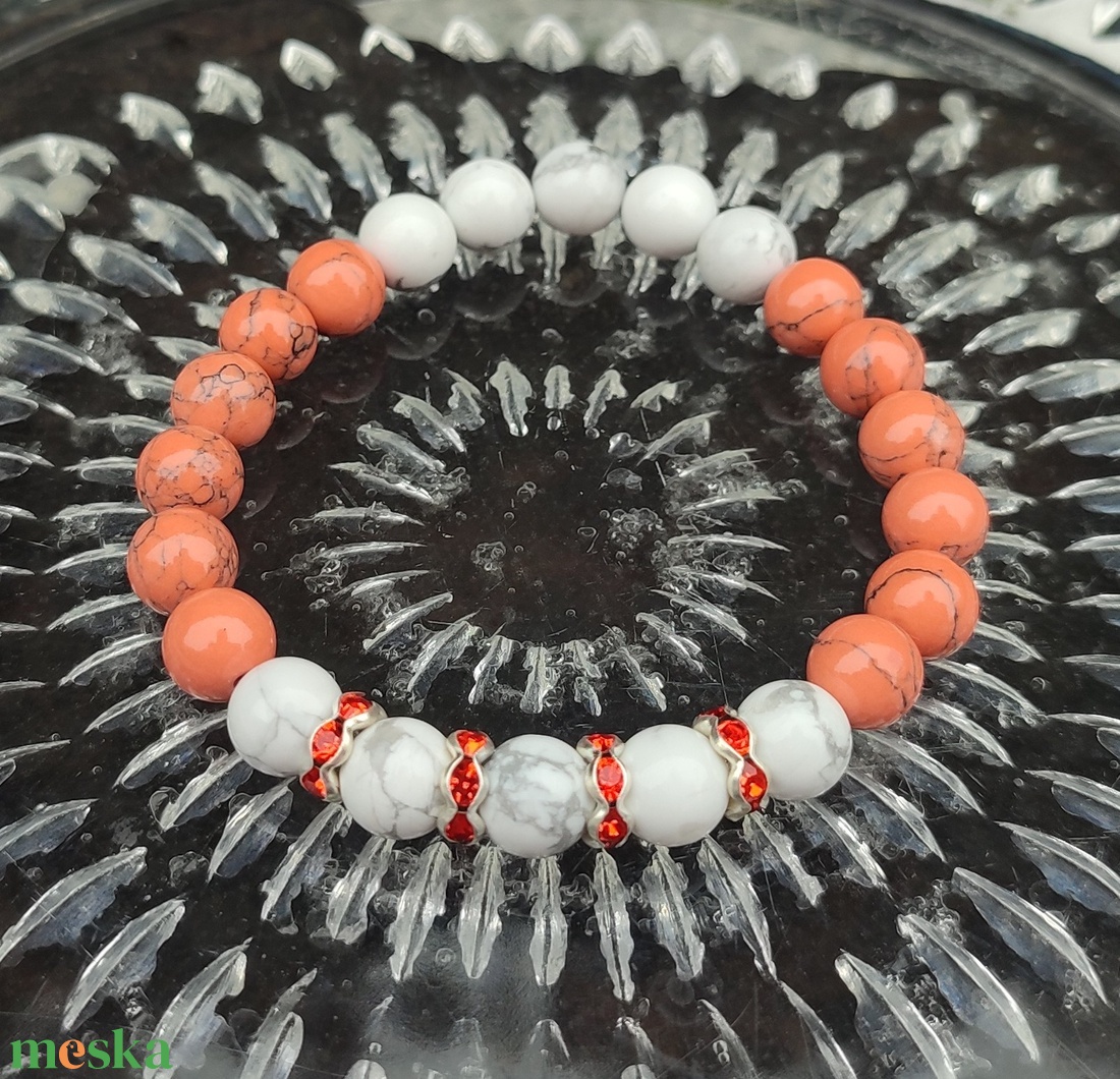 Narancssárga és fehér howlit ékszerszett - ékszer - ékszerszett - Meska.hu
