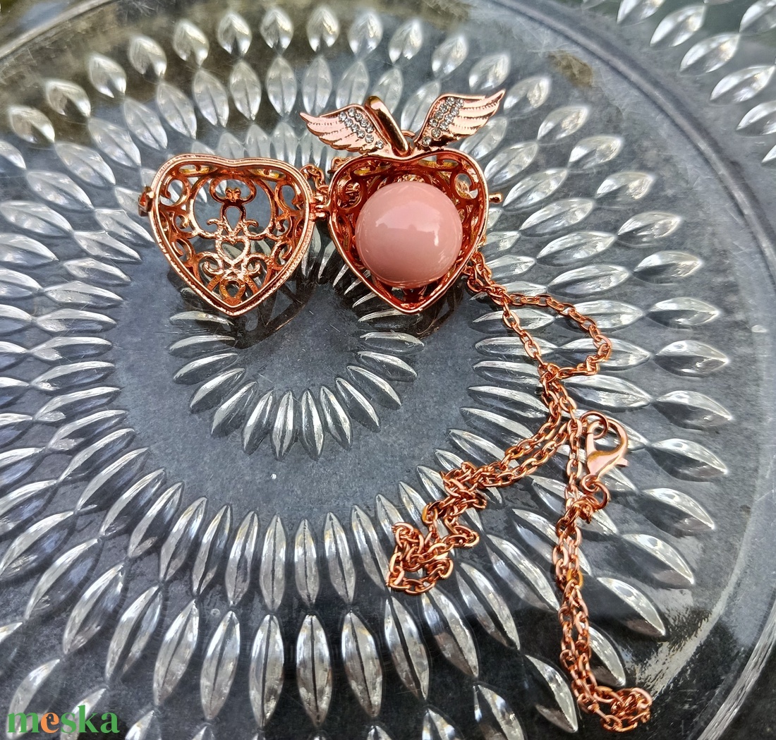 Rózsaszín rosegold angyalhívó nyaklánc - ékszer - nyaklánc - hosszú nyaklánc - Meska.hu